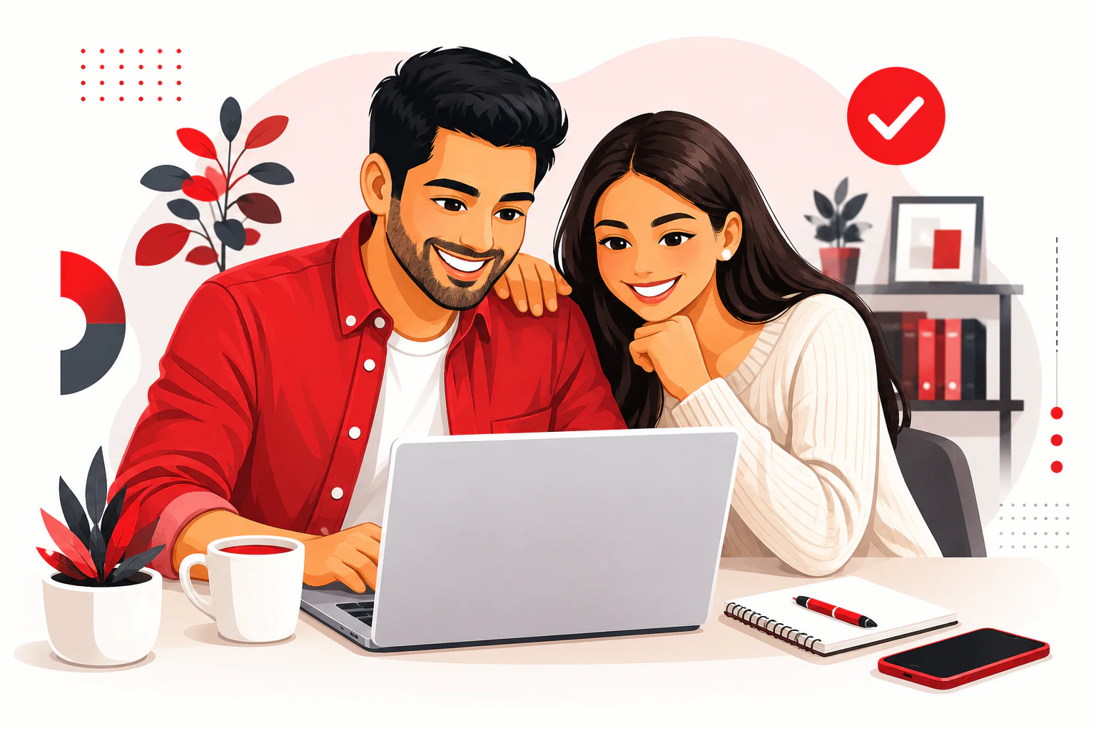 A couple completing a finance application together online